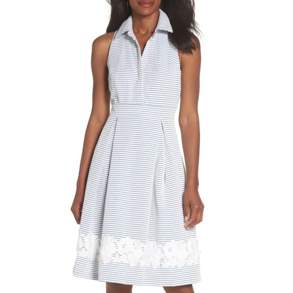 Eliza J Dresses & Skirts - Eliza J Halter Striped Blue White Shirtdress